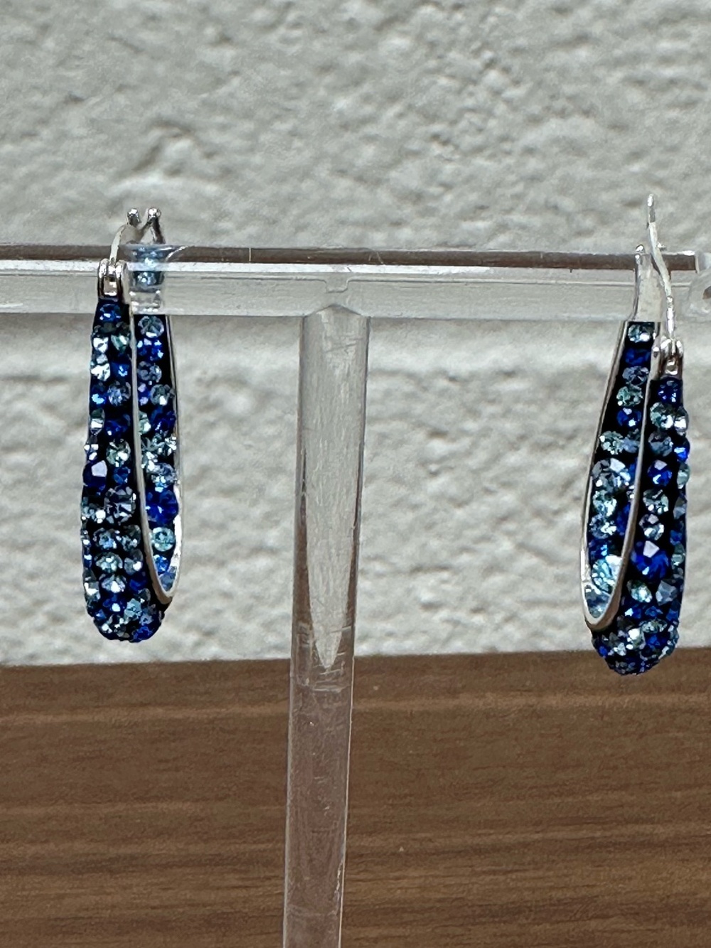 EUC. Silver tone earrings with blue crystals approx 1-1/4” - JCM brass Thailand - Picture 2 of 4